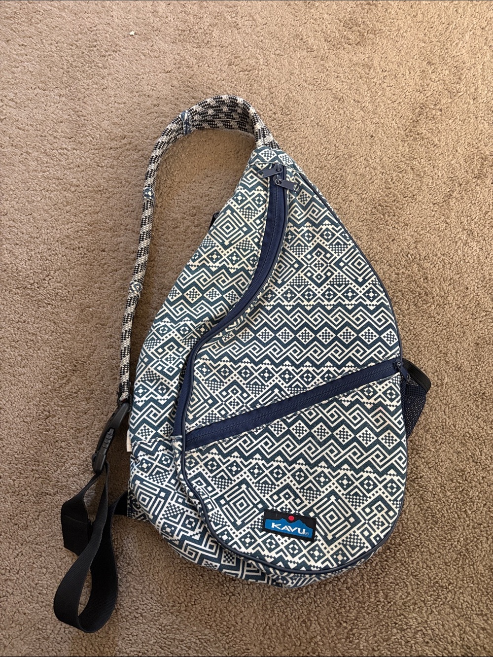 Kavu Geo-Pattern Sling Bag in Navy and Cream